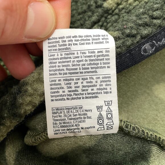 Champion Fleece Camo Sherpa Hoodie Sweatshirt Mens Medium Green Camouflage Hunt - Picture 10 of 15